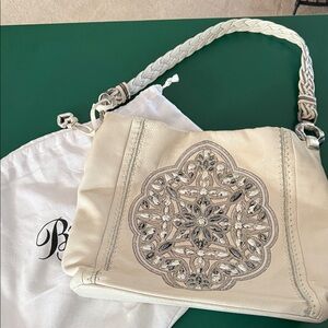 Brighton Ivory Leather Shoulder Bag with Beaded Medallion